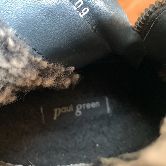 Paul Green Stacked Heel Black Leather Boots w/ Shearling Lining Roll Down Size 8 - Picture 5 of 12